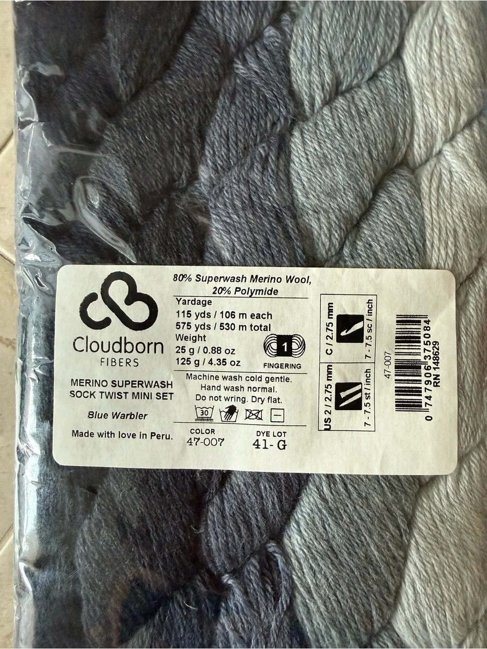 Cloudborn Fibers Blue Warbler Merino Sock Twist Mini Set - Blue/Gray